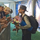 Fully tatted Olympian Inika McPherson talking to the press.